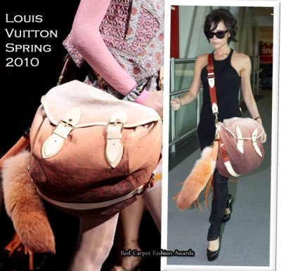 Victoria Beckham with Louis Vuitton Fox Tail Fur Tassels Messenger Bag