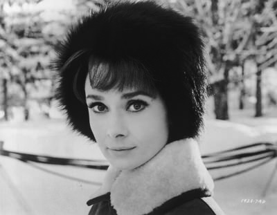 Audrey Hepburn steps out in the snow in a fur hat