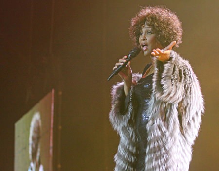 Even while performing fur was the choice fabric for Whitney Even while performing fur was the choice fabric for Whitney
