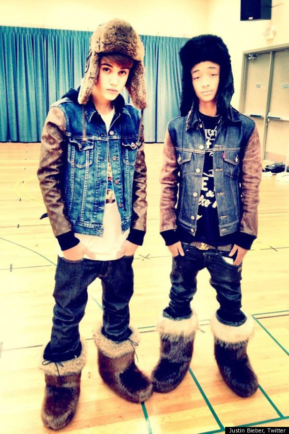 Justin Bieber tweeted this picture of himself and his friend Jaiden Smith, son of Will and Jada, wearing what he called "swagg boots"...short for swagger. The Canadian singer frequently rocks the fur look.