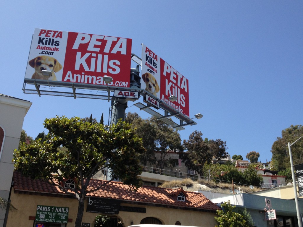 Peta Kills billboard currently displayed on Sunset Boulevard