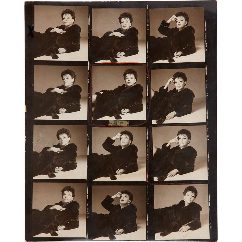 Contact sheet of Judy Garland shots for Blackglama, by Richard Avedon