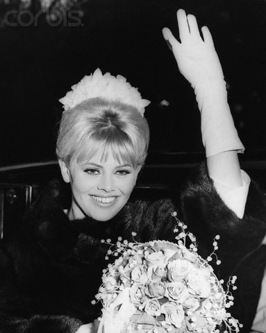 Britt Ekland wore a sleek fur shrug on her wedding day in 1964 when she married English comedian Peter Sellers