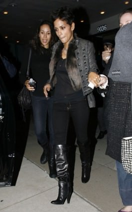 Halle Berry out with friends dressed in a fur vest