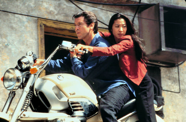 Michelle Yeoh, as Wai Lin, alongside Pierce Brosnan in Tomorrow Never Dies