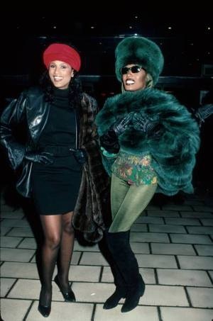 Beverly Johnson(L) and singer Grace Jones(R) during a night out on the town together in 1988