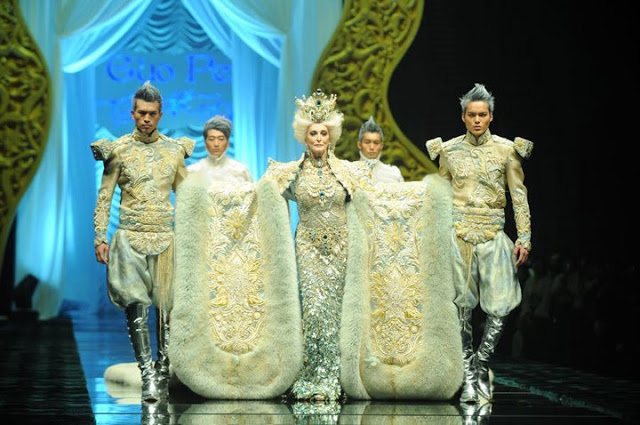 Carmen dell Orefice majestically walked the runway of Guo Pei Haute Couture Show in 2011