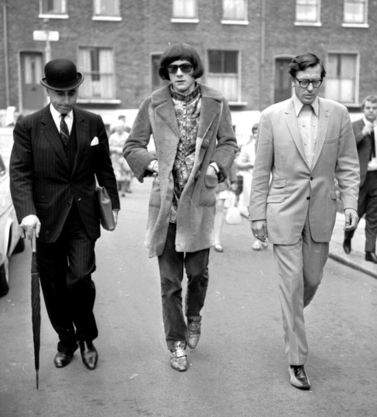 Prince Stash Klossowski de Rola (in the middle) with Sir David Napley, QC (left) and chauffeur and roadie of The Rolling Stones Tom Keylock (right), June 2nd 1967