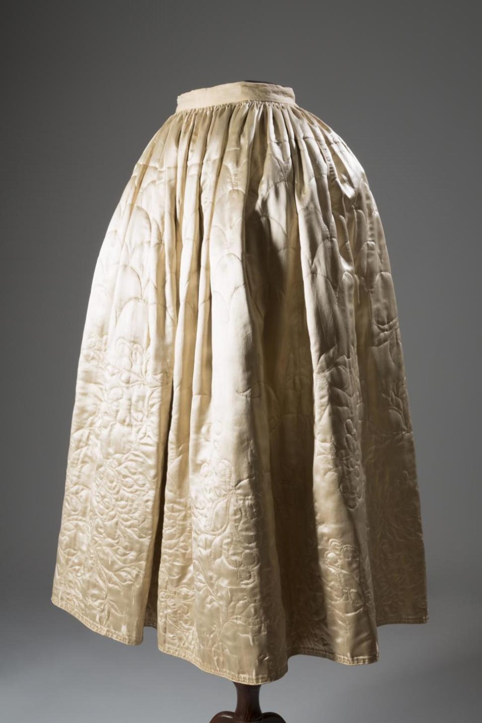 1765, quilted petticoat in silk and satin, English 