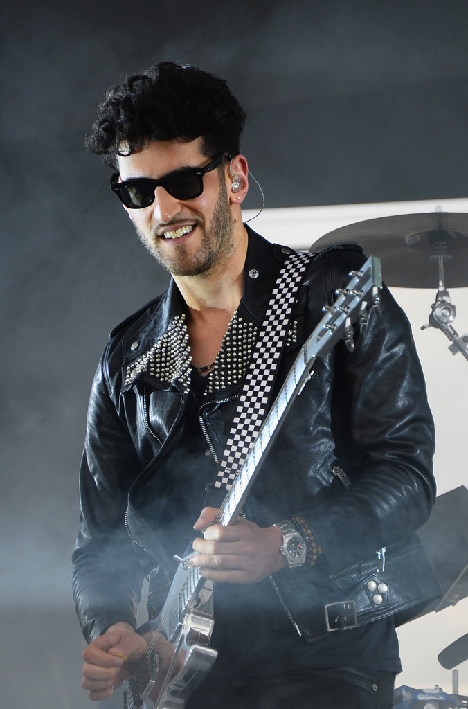 David Macklovitch of Chromeo took the Samsung Galaxy stage at Lollapalooza in a Saint Laurent leather perfecto