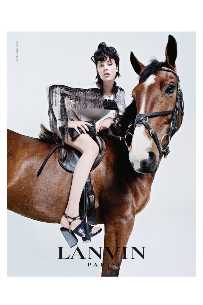 Edie Campbell and her horse Dollie front Lanvins Fall 2014-Winter 2015 Campaign