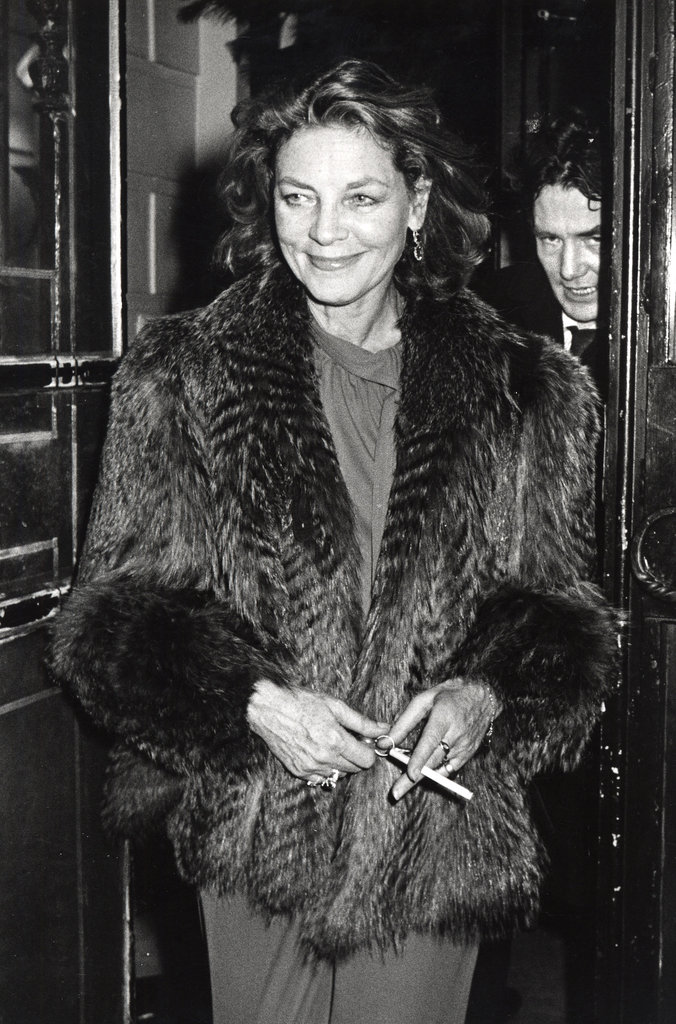 Lauren Bacall arrives at Woody Allen's NYC New Year's Eve party in 1979