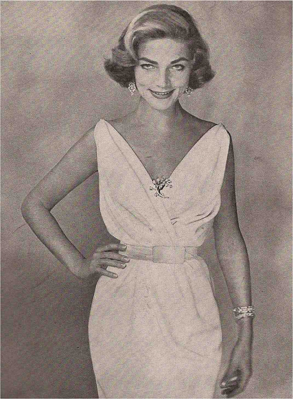 Lauren Bacall in Ceil Chapman dress, Warhol Harper's Bazaar, July 1957