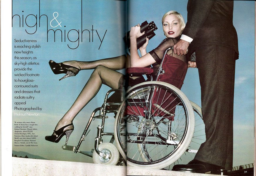 "Disability Imagery" with Nadja Auermann by Helmut Newton. Vogue, March 1995.