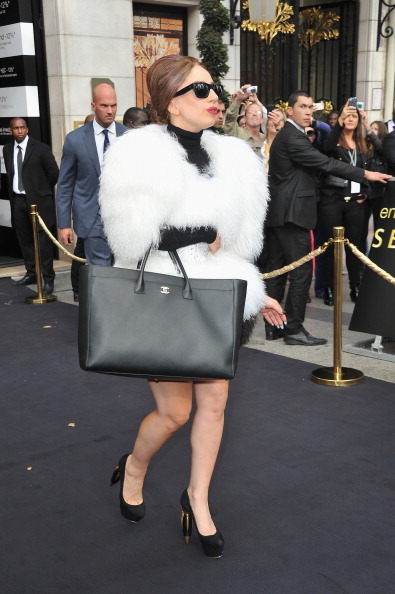 Lady Gaga  in 3/4 sleeve fur attends 'Fame' Eau de Parfum Launch at Sephora Champs-Elysées on September 23, 2012 in Paris, France.  (Photo by Pascal Le Segretain/Getty Images for Sephora)