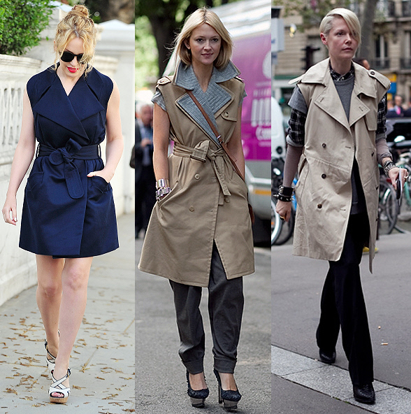 Sleeveless trench coats are popping up on the fashion scene, from Burberry runway shows to fashionistas on the streets