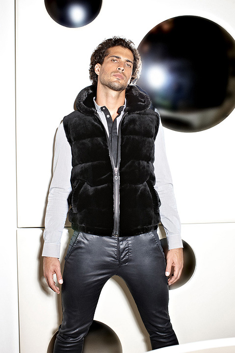 Hooded sheared fur vest by Paolo Moretti