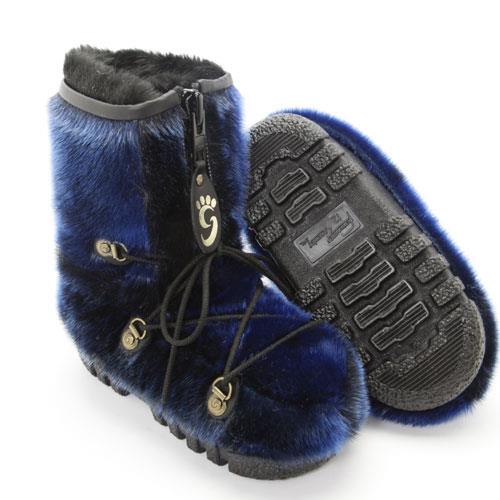 Kids cobalt blue fur boots by Grenier