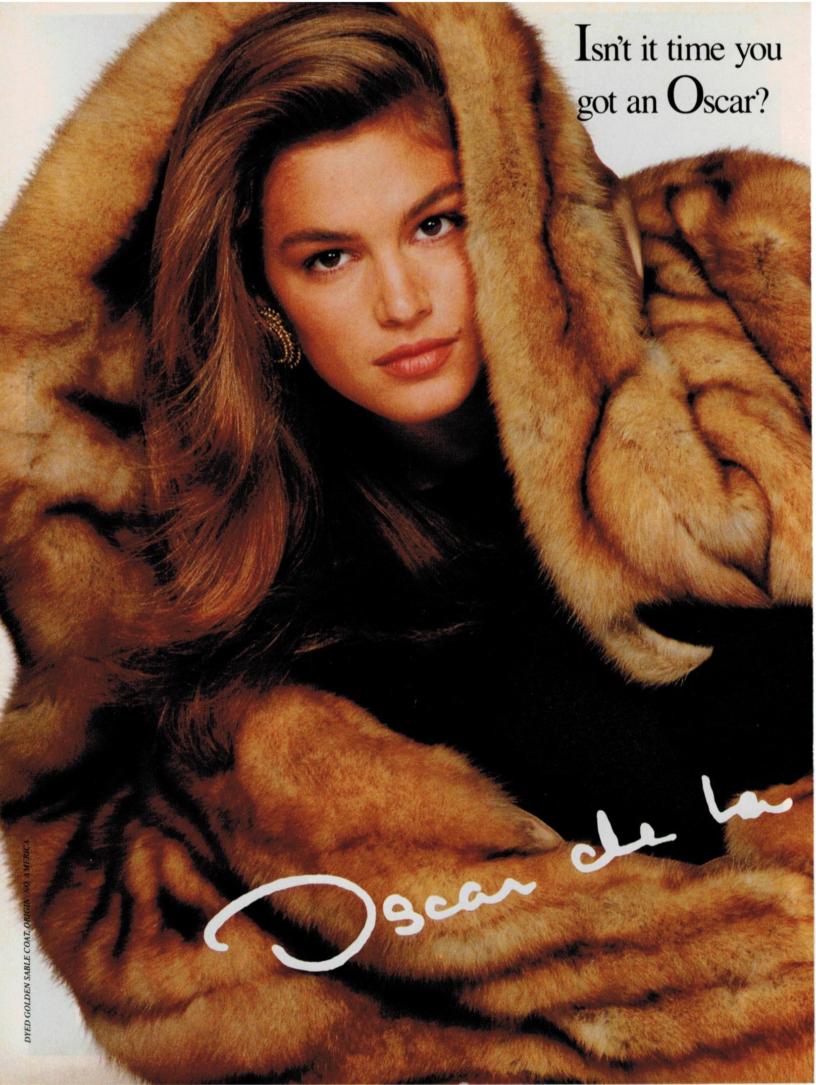 Oscar de la Renta advertisement with Cindy Crawford, 1988