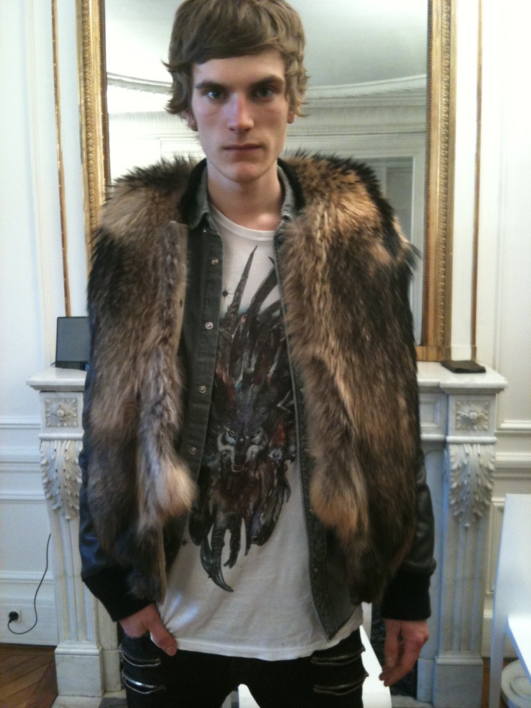 Rock Vibe - model sporting a fur vest during Paris Fashion Week