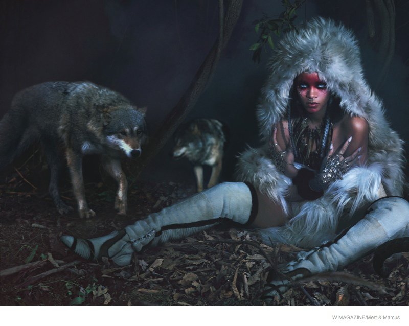 Cover girl Rihanna was featured in the September issue of "W" magazine in natural grey tone furs