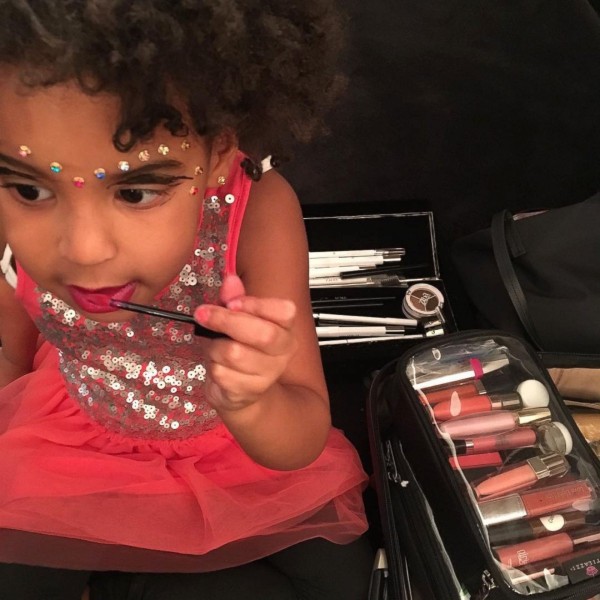 Beyonce's daughter Blue Ivy experimenting in her mother's makeup case