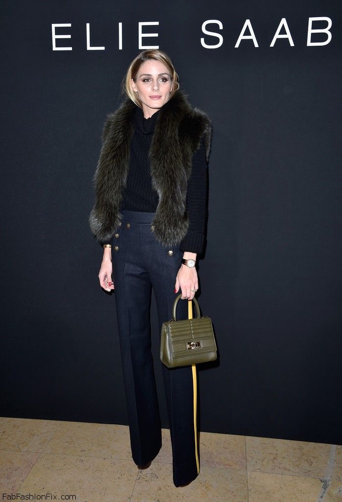 Olivia Palermo wearing a fur vest from Elie Saab's Spring 2016 collection