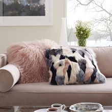 Blush pink Mongolian lamb accent pillow and multi mink pillow