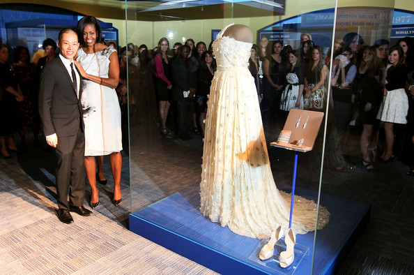 First Lady Michelle Obama and designer Jason Wu--and the first Inaugural Ball Jason Wu gown--donated to the National Archives, Washington DC