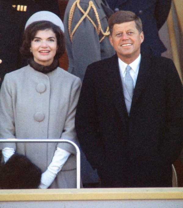 President Kennedy with First Lady Jackie, in fur-trimmed suit designed by Oleg Cassin