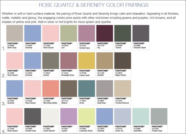 Pantone's Rose Quartz & Serenity Suggested Color Pairings