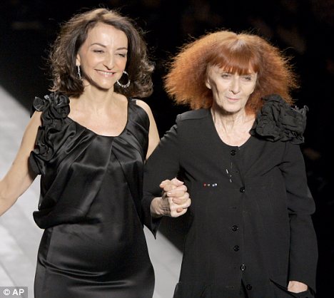 Sonia Rykiel (right) on the catwalk with her daughter Nathalie.