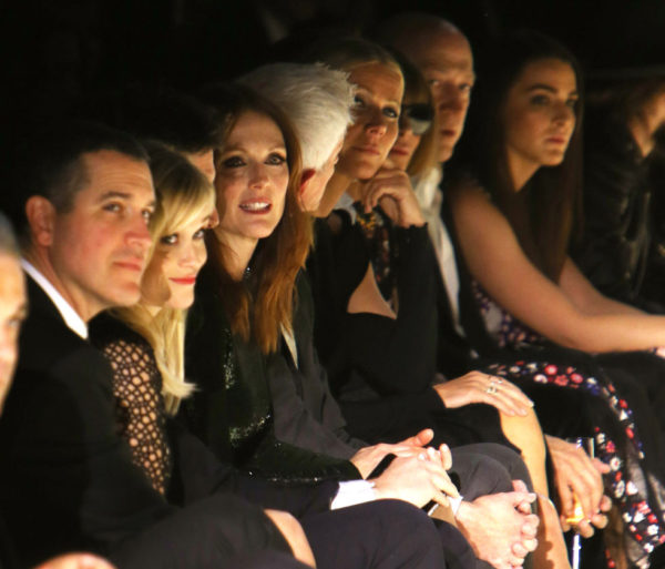 More front row celebs at the Tom Ford show. Seen Above: Reese Witherspoon, Julianne Moore, Gwyneth Paltrow Who was also there: Beyoncé, Jay Z, Sofia Vergara, J. Lo