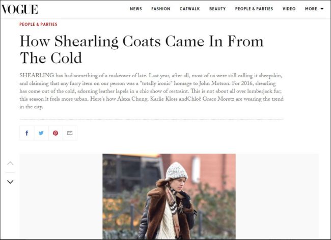 Vogue article about seharling trends for Fall 2016