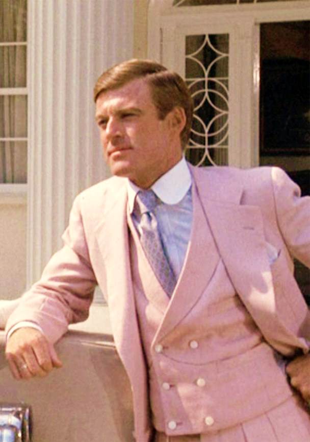 Robert Redford in Pink Striped suit with double breasted vest in the original Great Gatsby from 1962