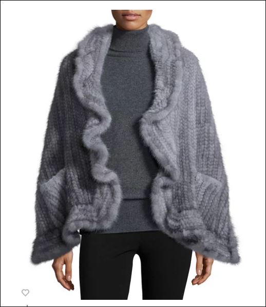 Adrienne Landau Mink Fur Knit Wrap with pockets