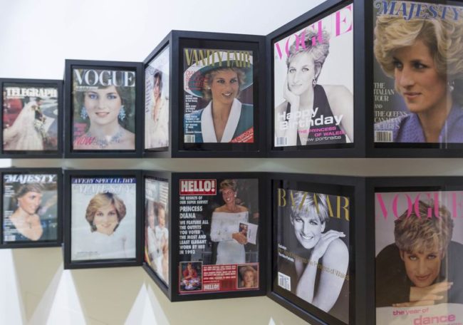 Past magazine covers with Princess Diana on display