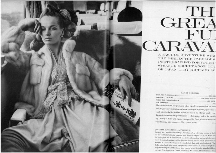 “The Great Fur Caravan” shot be Richard Avedon under the direction of Diana Vreeland and Polly Mellen for the October, 1966 issue of Vogue.