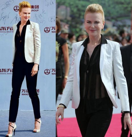 Nicole Kidman wearing ivory Saint Laurent tuxedo jacket by Hedi Slimane