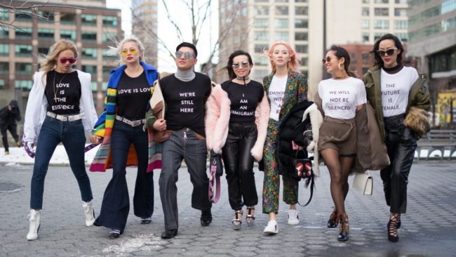 Popular fashion and style blogger making a strong statement during New York Fashion Week Fall 2017 Shows