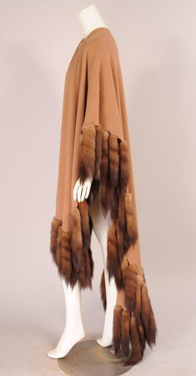 Iconic vintage Oversized Adrienne Landau camel cashmere wrap with sable tails