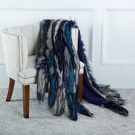 A by Adrienne Landau Faux Fur Throw with Tails-Blue Coyote from HSN