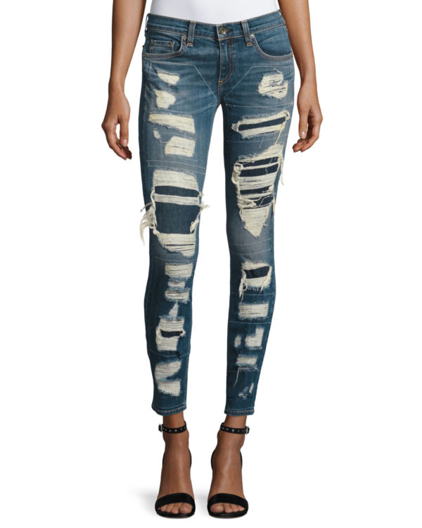 Rag & Bone Dre Distressed & Repaired Mid-Rise Skinny luxury fashion Jeans, Ada Brigade sold at Neiman Marcus