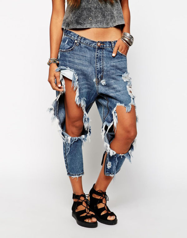 Overly distressed luxury fashion denim