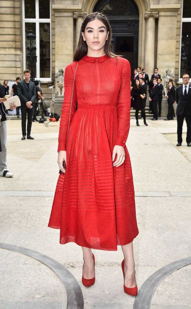 Hailee Steinfeld in a polished Valentino dress at the designer's Paris Fashion Week show in October 2016 age appropriate style