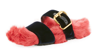 furry footwear Prada Fur Velvet Slide Sandal