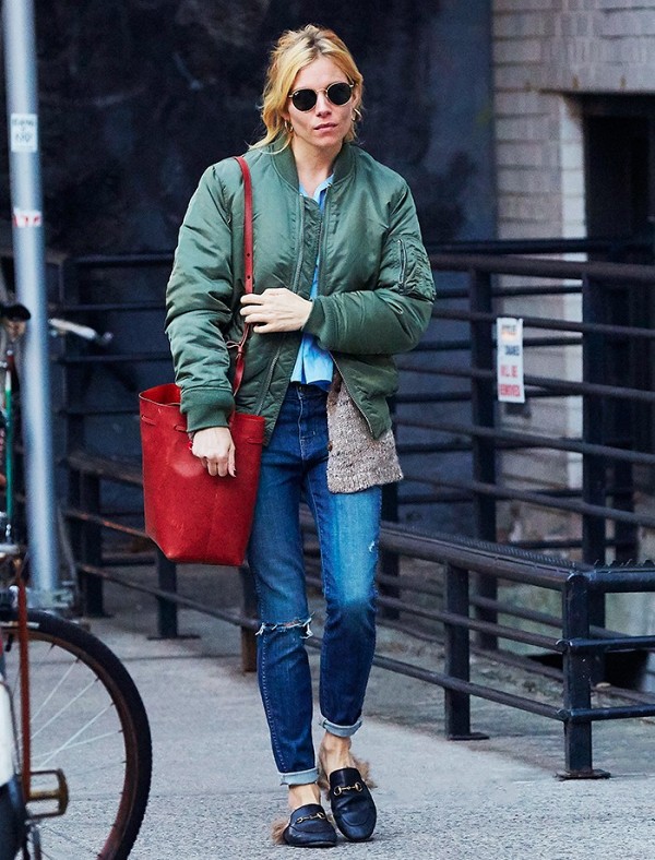 Sienna Miller in furry footwear Women's Gucci Princetown leather slipper 