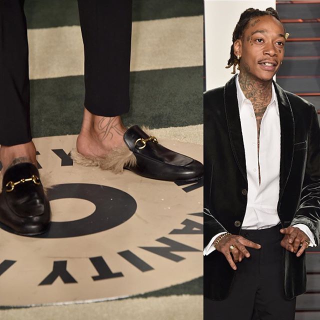 Wiz Khalifa in furry footwear Women's Gucci Princetown leather slipper 