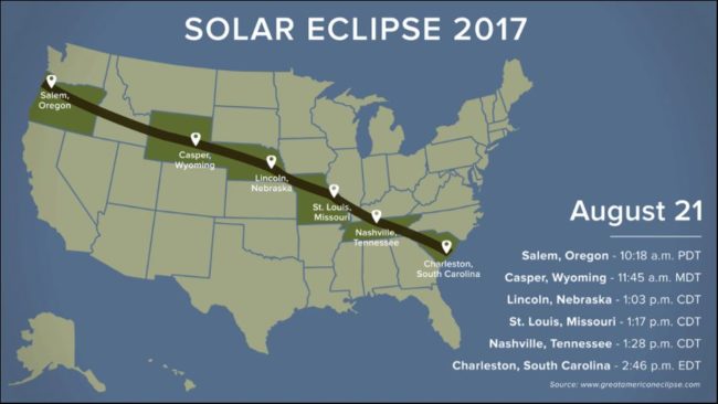 Official path of the Total Solar Eclipse on August 21, 2017