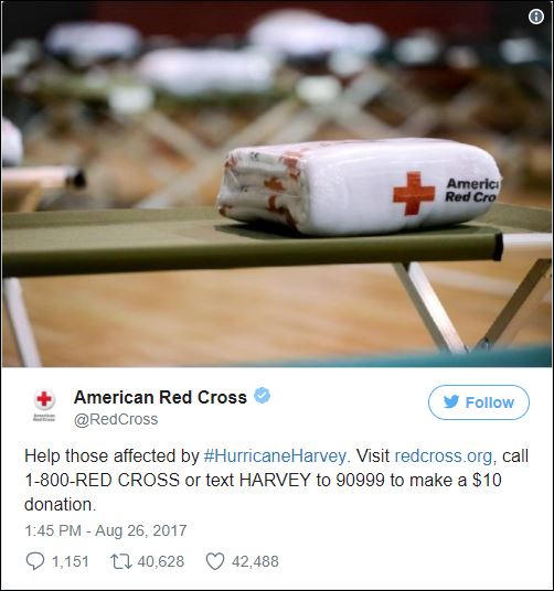 American Red Cross asks for your support in the wake of Hurricane Harvey's devastation in Texas 